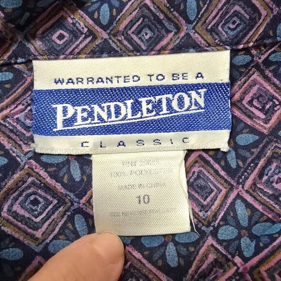 Pendleton Geometric Long Sleeve Casual Button Down Blouse Sz 10 - Picture 8 of 10